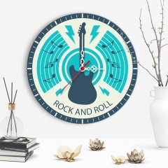 Dekoratif Rock and Roll Tasarımlı Ahşap Duvar Saati - 1