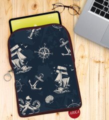 BK Gift Denizci Tasarımlı Taşınabilir Koruyucu Tablet Kılıfı & Organizer Çanta - Bordo-2