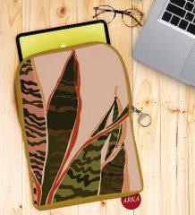 BK Gift Yapraklar Tasarımlı Taşınabilir Koruyucu Tablet Kılıfı & Organizer Çanta - Sarı-1
