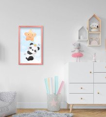 BK Home Tatlı Panda Tasarımlı Dekoratif Pembe Ahşap Çerçeveli Çocuk Odası Tablo-1