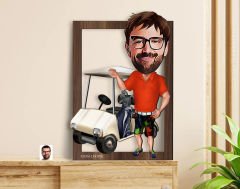 BK Gift Kişiye Özel Erkek Golfcü Karikatürlü 3D Ahşap Tablo-8, Sevgiliye Hediye, Arkadaşa Hediye, Doğum Günü Hediyesi