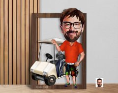 BK Gift Kişiye Özel Erkek Golfcü Karikatürlü 3D Ahşap Tablo-8, Sevgiliye Hediye, Arkadaşa Hediye, Doğum Günü Hediyesi