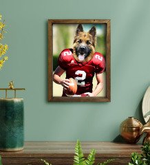 Evcil Dostlara Özel Amerikan Futbolcusu Tasarımlı Portre Doğal Masif Ahşap Çerçeveli Tablo 45x65cm-7