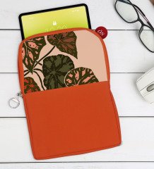 BK Gift Yapraklar Tasarımlı Taşınabilir Koruyucu Tablet Kılıfı & Organizer Çanta - Turuncu-1