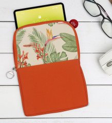 BK Gift Yapraklar Tasarımlı Taşınabilir Koruyucu Tablet Kılıfı & Organizer Çanta - Turuncu-2