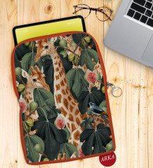 BK Gift Zürafa ve Kanguru Tasarımlı Taşınabilir Koruyucu Tablet Kılıfı & Organizer Çanta - Turuncu-1