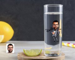 Kişiye Özel Renkli Baskılı Erkek Patron Karikatürlü Vodka Bardağı-3