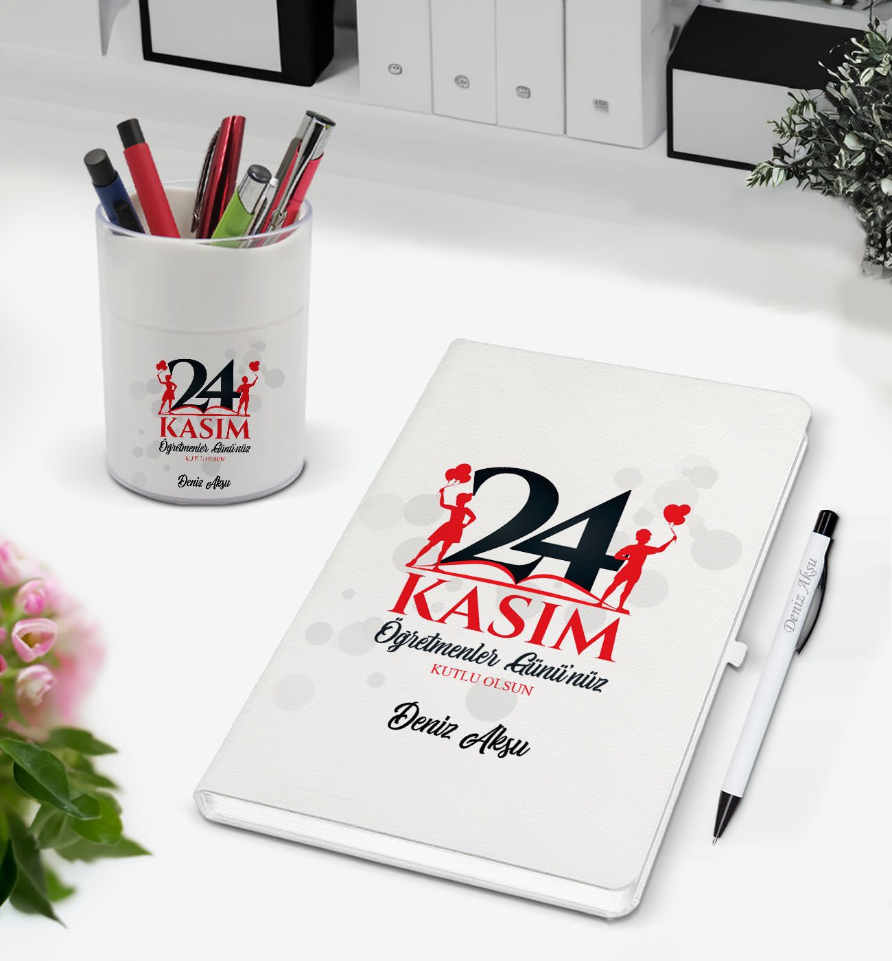 BK Gift Kişiye Özel İsimli Öğretmenler Günü Tasarımlı Defter Kalem ve Kalemlik Hediye Seti, Öğretmene Hediye, Öğretmenler Günü - 11