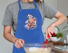 BK Gift Kişiye Özel Anneler Günü Karikatürlü Profesyonel Mavi Mutfak Önlüğü, Aşçı Önlüğü, Şef Önlüğü, Arkadaşa Hediye-10
