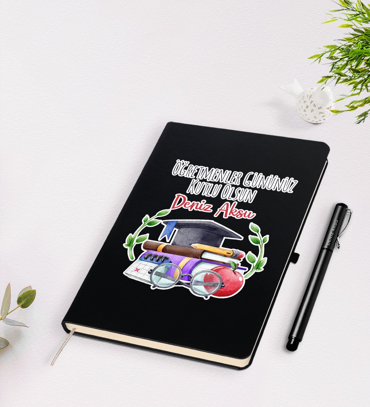 BK Gift Kişiye Özel Öğretmenler Günü Tasarımlı Siyah Defter Kalem Seti - 3