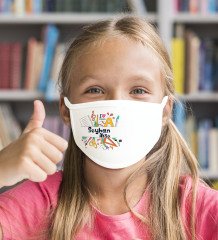 Çocuklara Özel İsimli 10 Adet Yıkanabilir Beyaz Okul Maskesi-8