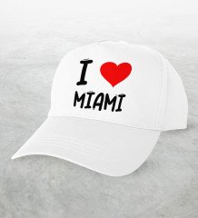 BK Gift I Love Miami Tasarımlı Beyaz Şapka - Model 1
