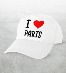 BK Gift I Love Paris Tasarımlı Beyaz Şapka - Model 1