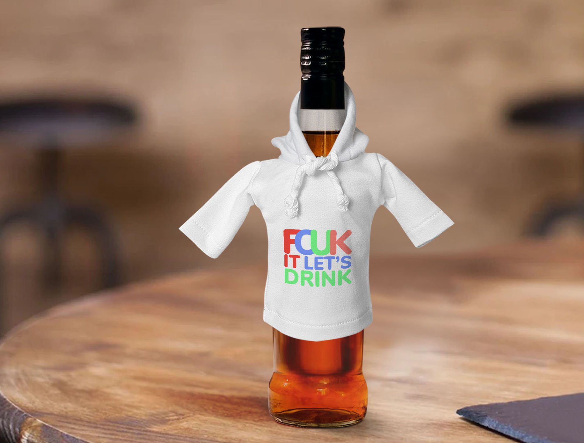 BK Gift Fcuk Tasarımlı Mini Beyaz İçki Şişesi Tişörtü , Viski, Şarap, Votka, Rakı Şişesi Tişörtü-1