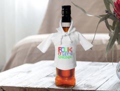 BK Gift Fcuk Tasarımlı Mini Beyaz İçki Şişesi Tişörtü , Viski, Şarap, Votka, Rakı Şişesi Tişörtü-1