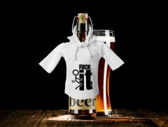 BK Gift Fcuk Tasarımlı Mini Beyaz İçki Şişesi Tişörtü , Viski, Şarap, Votka, Rakı Şişesi Tişörtü-4