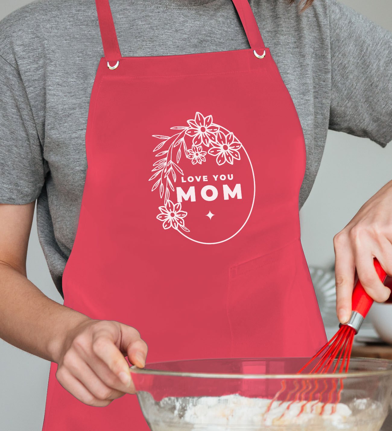BK Gift Profesyonel Anneler Günü Tasarımlı Kırmızı Mutfak Önlüğü, Aşçı Önlüğü, Şef Önlüğü, Ev Hediyesi, Anneye Hediye-7