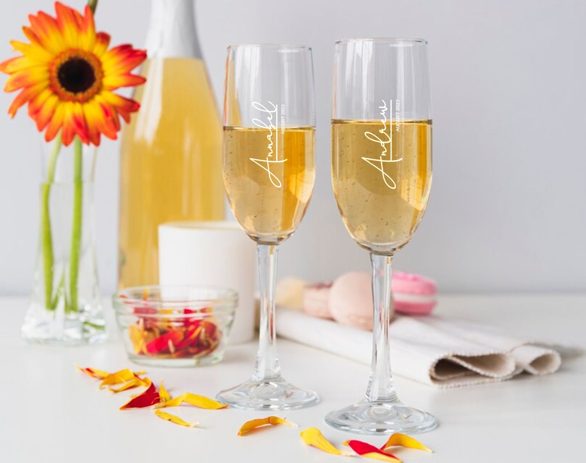 BK Gift Kişiye Özel İsimli Şampanya Bardağı Seti-22, Gelin ve Damat Şampanya Bardağı Seti, Şampanya Bardağı Seti