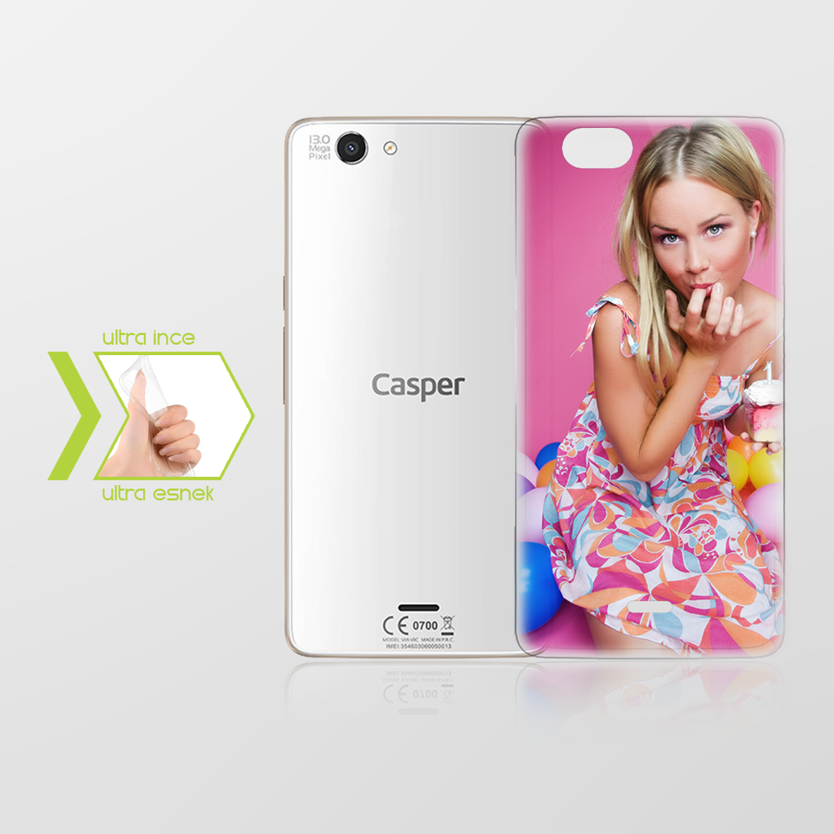 Kişiye Özel Casper Via V8C İnce Şeffaf Silikon Telefon Kapağı