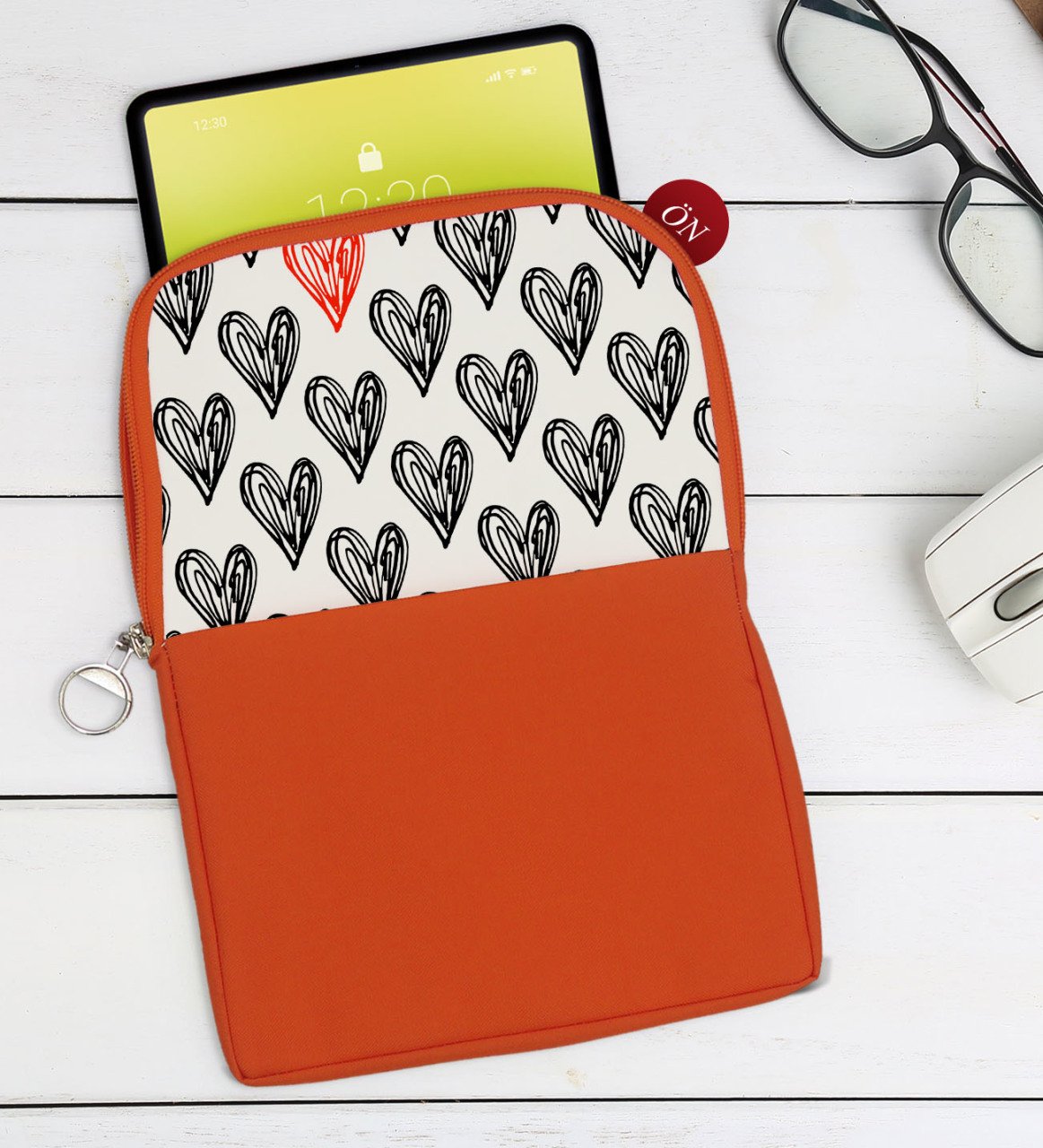 BK Gift Kalpler Tasarımlı Taşınabilir Koruyucu Tablet Kılıfı & Organizer Çanta - Turuncu-1