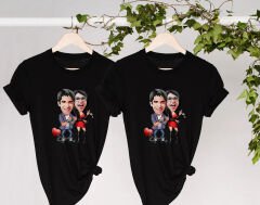 BK Gift Kişiye Özel Sevgililer Karikatürlü İkili Siyah T-shirt Seti, Sevgililer Hediye, Çift Hediyesi, Yıl Dönümü Hediyesi, Kişiye Özel Tişört-6