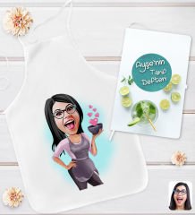 BK Gift Kişiye Özel Karikatürlü Aşçı Anne Tasarımlı Mutfak Önlüğü ve Yemek Tarif Defteri Hediye Seti-2, Anneye Hediye, Anneler Günü Hediyeleri