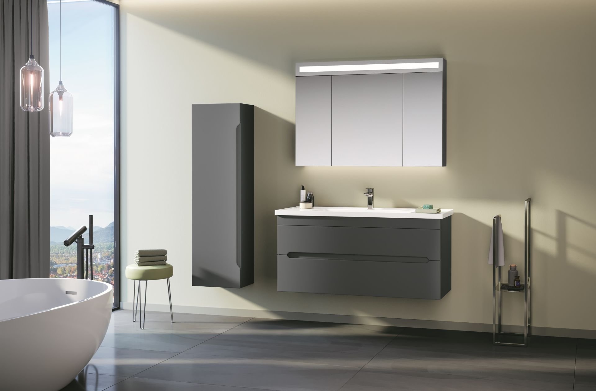 Orka Varna 100 Banyo Dolabı + Boy Dolabı 40 Antrasit ( Boy Dolabı Dahildir )