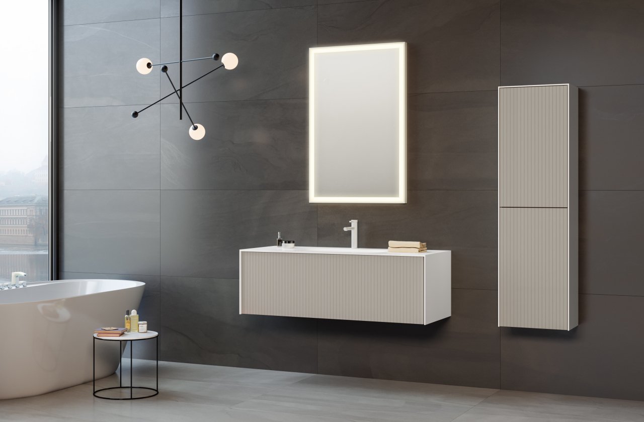 Orka Cube 120 Banyo Dolabı + Boy Dolabı 40 Vizon ( Boy Dolabı Dahildir )