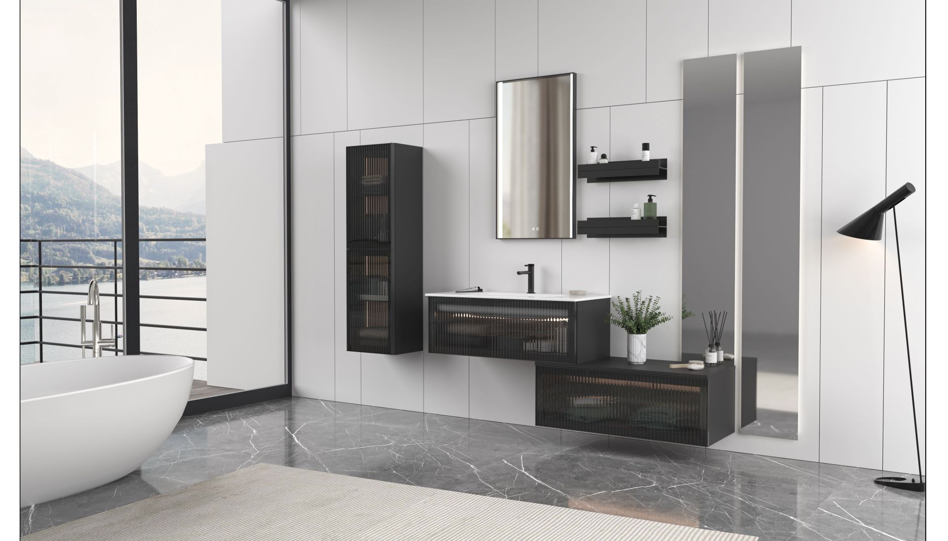 Orka Urban 100 Banyo Dolabı Gri ( Alt Yan Dolap 100 Gri ve Boy Dolabı 40 Gri Hariçtir)