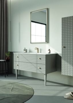Orka Lipari 120 (Ayaklı) Banyo Dolabı + Boy Dolabı 40 Mat Vizon ( Boy Dolabı Dahildir )