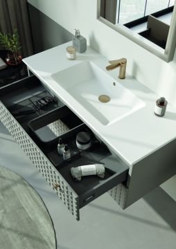 Orka Lipari 120 (Asma) Banyo Dolabı + Boy Dolabı 40 Mat Vizon ( Boy Dolabı Dahildir )