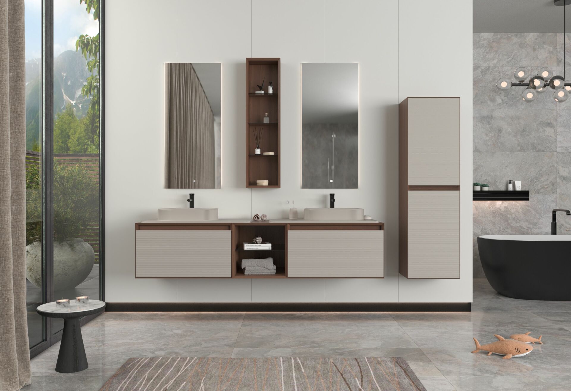 Orka Pacific 180 Banyo Dolabı + Boy Dolabı 40 Mocha Meşe / Mat Vizon (Boy Dolabı Dahildir)