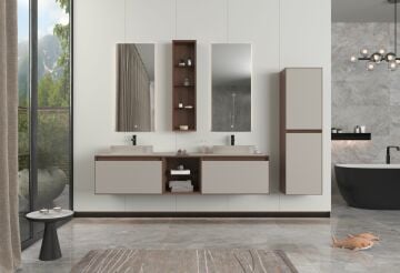 Orka Pacific 180 Banyo Dolabı + Boy Dolabı 40 Mocha Meşe / Mat Vizon (Boy Dolabı Dahildir)