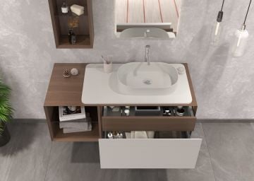 Orka Pacific 140 Banyo Dolabı Mocha Meşe / Mat Vizon (Boy Dolabı Hariçtir)