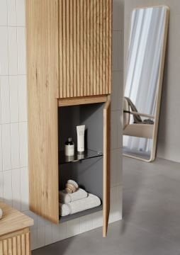 Orka Lentia 160 Banyo Dolabı Meşe + Alt Yan Dolap 100 Meşe + Boy Dolabı 40 Meşe (Alt Yan Dolap 100 Gri ve Boy Dolabı 40 Meşe Dahildir)
