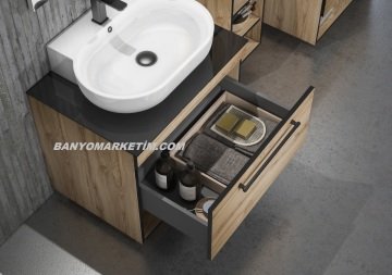 Orka Knidos 70+30 Banyo Dolabı Navaro (Kırmızı Lavabolu) ( Alt ve Üst Yan Boy Dolapları Dahildir )
