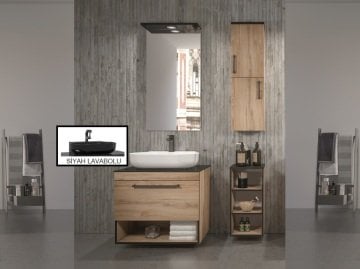 Orka Knidos 70+30 Banyo Dolabı Legnano (Siyah Lavabolu) ( Üst Asma Yan Boy Dolabı Dahildir - Alt Yan Boy Dolabı Hariçtir )