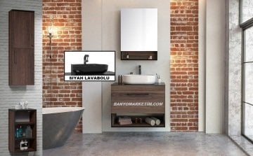 Orka Knidos 70 Banyo Dolabı Navaro ( Dolaplı Aynalı ) (Siyah Lavabolu) ( Boy Dolapları Hariçtir )