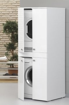 Orka Çamaşır Makinesi Dolabı + Kurutma Makinesi Dolabı 70 Banyo Dolabı Beyaz