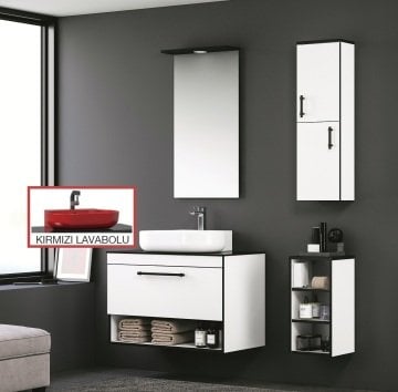 Orka Knidos 70+30 Banyo Dolabı Beyaz (Kırmızı Lavabolu) ( Üst Asma Yan Boy Dolabı Dahildir - Alt Yan Boy Dolabı Hariçtir )