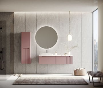 Orka Biella 140 Banyo Dolabı ( Led'li Aynalı ) + Boy Dolabı Pudra ( Boy Dolabı Dahildir )