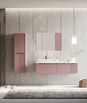 Orka Biella 140 Banyo Dolabı ( Dolaplı Aynalı ) Pudra ( Boy Dolabı Hariçtir )