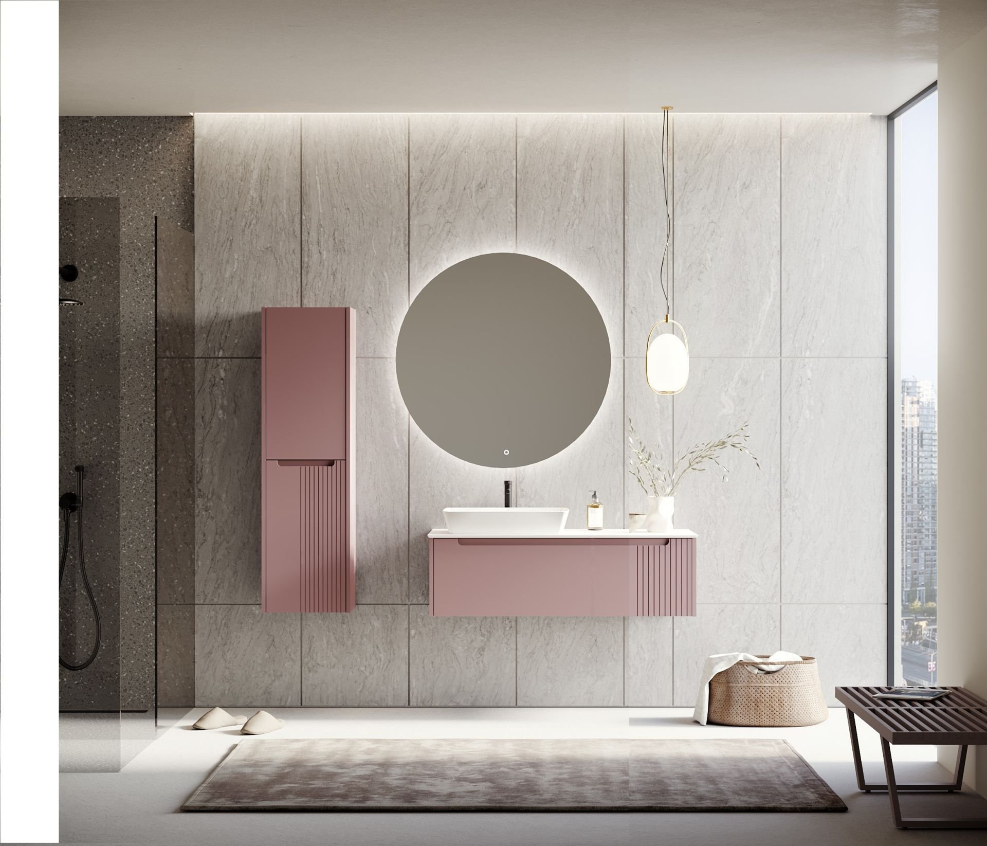 Orka Biella 120 Banyo Dolabı ( Led'li Aynalı ) + Boy Dolabı Pudra ( Boy Dolabı Dahildir )