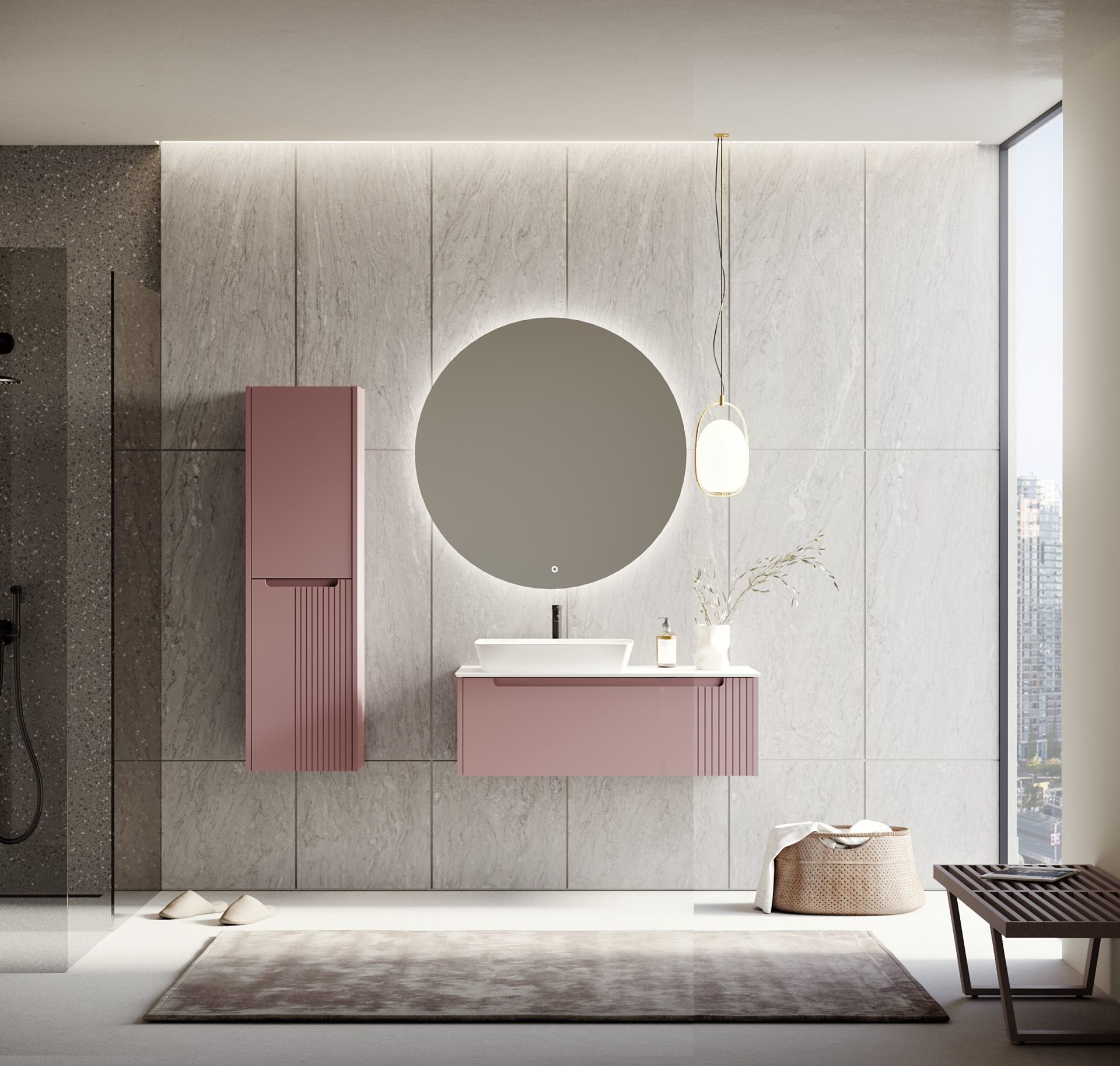 Orka Biella 100 Banyo Dolabı ( Led'li Aynalı ) Pudra ( Boy Dolabı Hariçtir )