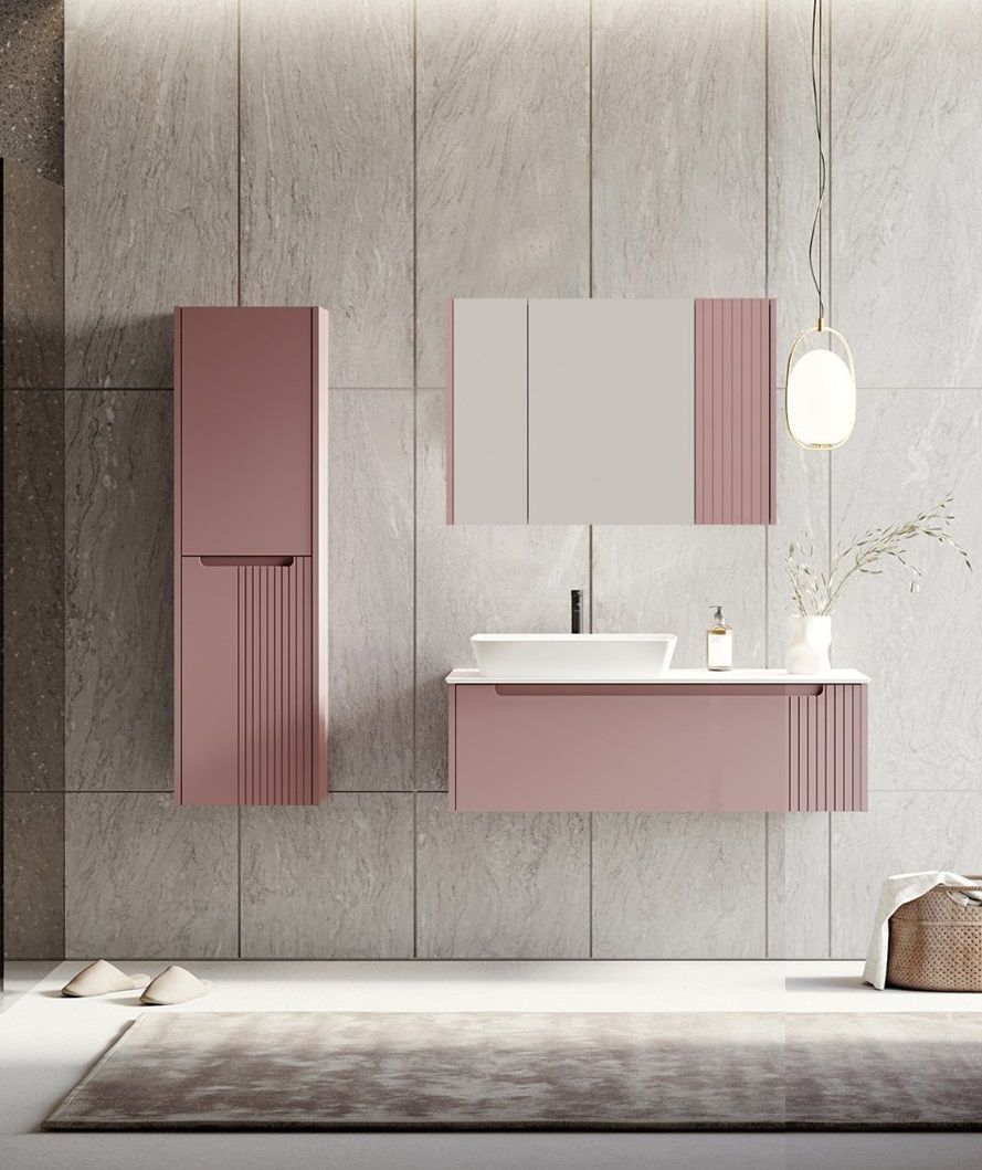 Orka Biella 100 Banyo Dolabı ( Dolaplı Aynalı ) Pudra ( Boy Dolabı Hariçtir )