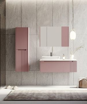 Orka Biella 100 Banyo Dolabı ( Dolaplı Aynalı ) Pudra ( Boy Dolabı Hariçtir )