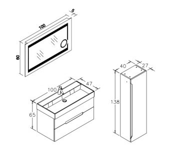 Orka Malta 100 Banyo Dolabı (Büyüteçli Led Aynalı) Antrasit (Boy Dolabı Hariç)