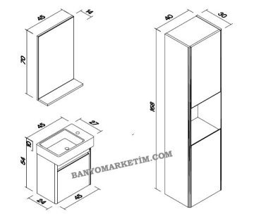 Orka Düden 45 Banyo Dolabı + Boy Dolabı 40 Odeon Beyaz Meşe ( Boy Dolabı Dahildir )