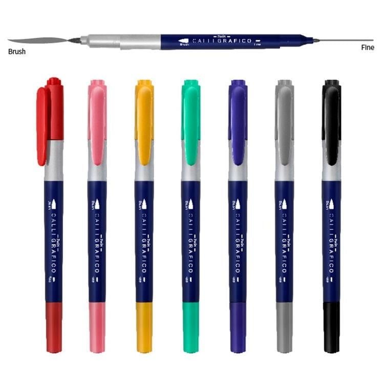 Dong-A Calli Grafico Çift Uçlu Kaligrafi Kalemi Fırça Uç 7 Renk Set