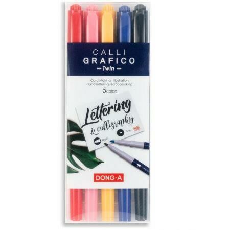 Dong-A Calli Grafico Çift Uçlu Kaligrafi Kalemi Fırça Uç 5 Renk Set